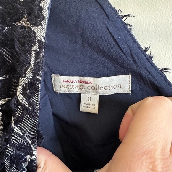 Banana Republic Heritage Collection Dress Blue White Fringe Cotton Size 0 - Picture 5 of 11